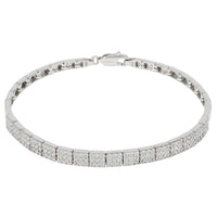 Silver tennis bracelet with rectangular pavé links and box clasp