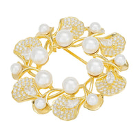 Ginkgo Leaf And Pearl Wreath Brooch Gold-0