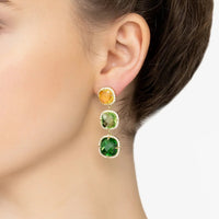 Gold-tone earrings with stacked yellow and green gemstone round drop discs