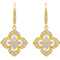 Pointed Cz Clover Flower Drop Earrings Gold-0