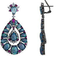 Oxidized silver drop earrings with blue opal teardrops and multi-stone detailing