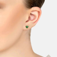 Small heart stud earring with dark green gemstone and gold post