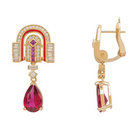 Savoy Art Deco Drop Earrings Ruby Gold-2