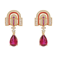 Savoy Art Deco Drop Earrings Ruby Gold-0