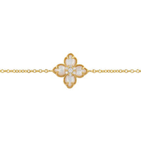 Gold bracelet with mother-of-pearl flower clover centerpiece on chain