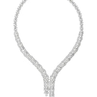Silver rhinestone teardrop statement necklace with long scalloped chain