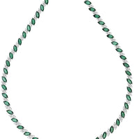 Emerald-green oval-stone tennis necklace, silver-tone setting