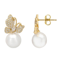 Butterfly Drop Earrings Pearl Gold-2