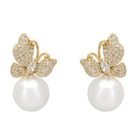 Butterfly Drop Earrings Pearl Gold-0