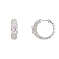 Silver hoop earrings with morganite center stones and pavΓ© accents