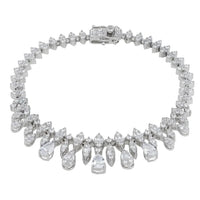 Silver tennis bracelet with pear-shaped clear stones and box clasp