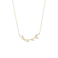 14k gold blooming branch necklace with curved vine pendant