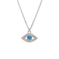 Elliptical Evil Eye Necklace Blue Opal Silver-0
