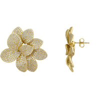 Gold flower stud earrings with butterfly back, side view
