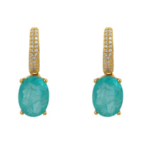 Gold oval drop earrings with oval paraiba tourmaline stones