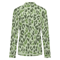 Green Leopard Print Buttoned Cardigan