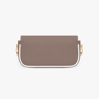 Brown leather small shoulder bag with top flap edge and gold chain strap links