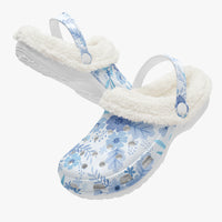 Women's Blue Floral Fluffy Clogs Lined Comfort Shoes