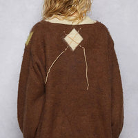 Women's mohair argyle sweater back, brown with diamond motif and contrast stitching