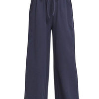 Navy drawstring French terry wide-leg sweatpants with elastic waistband