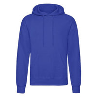 Royal blue pullover hoodie with drawstring hood and front kangaroo pocket