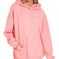 Oversized scuba hoodie in DK pink with kangaroo pocket and hood
