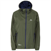 Men's moss waterproof packaway jacket with hood and blue zipper