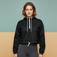 Black Cropped Windbreaker | Women's Pullover Hooded Jacket