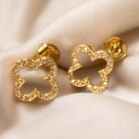 Gold open clover earrings with textured outline