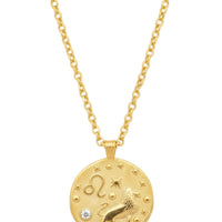 Gold-tone round Leo zodiac pendant necklace with star and lion details