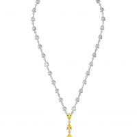 Silver necklace with faceted yellow topaz center drops and clear crystal chain