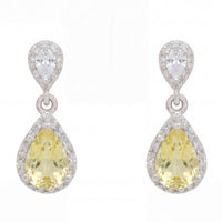 Phillippa drop earrings in silver with teardrop yellow topaz and clear stone accents