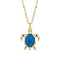 Sea Turtle Blue Opal Pendant Necklace Gold-0