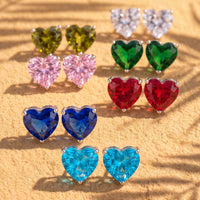 Heart-shaped gemstone stud earrings in mixed colors, pair style