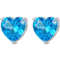 Silver heart blue topaz stud earrings with bezel setting and butterfly backs