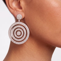 Silver statement drop earring with concentric pavé circles