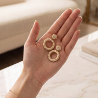 Gold Chantilly drop earrings with textured double hoops