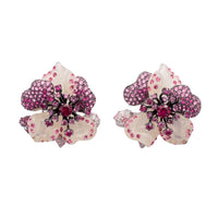 Rhinestone flower stud earrings with silver-tone posts, pink and white petal design
