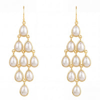 Gold-tone pearl drop chandelier earrings with multiple teardrop pearls