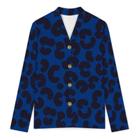 Blue Leopard Print Buttoned Cardigan