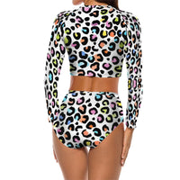Women's Multi Color Leopard Print Long Sleeve Two Piece Swimsuit