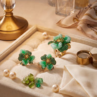Jade Rose Flower Stud Earrings Gold-3