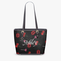 Vegan Leather Tote Bags | Personalized Black Cherry Lips Large Handbag