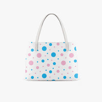 White Pink and Blue Polka Dot Bag Vegan Leather Shoulder Tote
