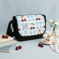 Canvas Messenger Bag for Women | Personalized Blue Gingham Satchel