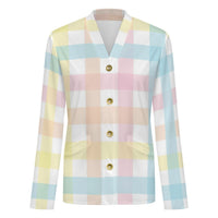 Women's V Neck Lightweight Cardigan in Pastel Gingham