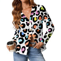 Leopard Print Cardigan Womens White Multi Color Lightweight V Neck Sweater