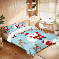 Blue Santa Claus Christmas Holiday Comforter Set Queen