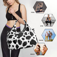 Women's Black and White Cow Print Canvas Sports Bag