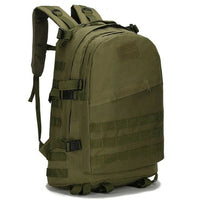 Olive green 40L tactical backpack with MOLLE webbing, zip compartments, and padded straps